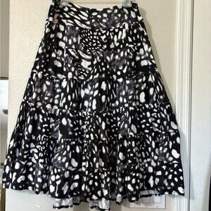 Black and White Full Tiered Circle Midi Skirt. Very Soft Rayon, Elastic Pull On